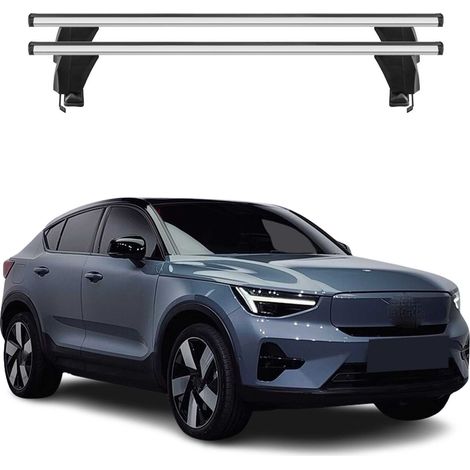 OMAC Barres de toit transversales en aluminium pour Volvo C40 Recharge 2022-2026 – Antivol – Rainure en T – Testées City Crash – Charge Max 50 kg Argent (1/4)