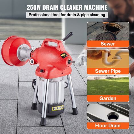 Déboucheur Électrique Canalisation 20 m x 16 mm Machine Nettoyage Tuyaux Alimentation Manuelle 250 W 7 Coupeurs, 2 Câbles Acier 20… (1/5)