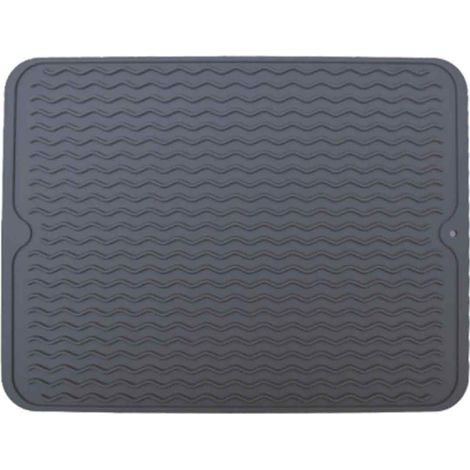 Tapis d'évier 40 x 30 cm en silicone, bords surélevés, forme ondulée, pour cuisine et salle de bain, noir (1/5)
