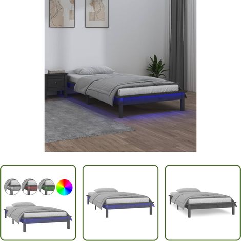 LED-Leuchten - Massivholzbett mit LEDs Grau 100x200 cm (1/5)