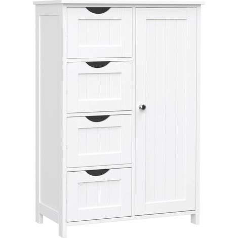 VASAGLE Mobile da Bagno, Armadietto Autoportante, Mobiletto in Legno con 4 Cassetti e Anta, Ripiano Regolabile, per Soggiorno, Cucina, Corridoio, Bianco LHC41W (1/10)