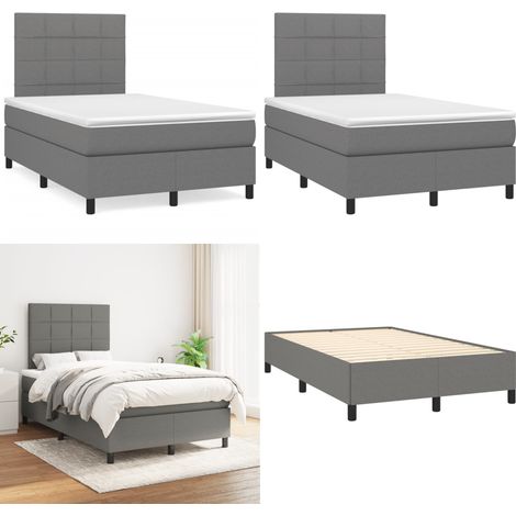 Sommier à lattes de lit avec matelas gris foncé 120x190cm tissu - Lit Double - Lit Tapissier - Literie - Chambre À Coucher - Matelas À Ressorts Ensachés - Home & Living (1/5)