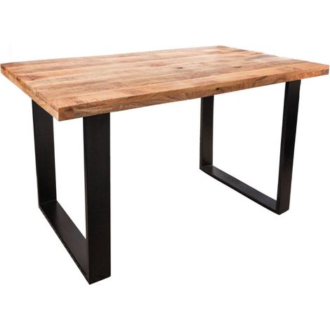 Table LODEN 120 cm – Plateau en bois massif de manguier verni – Pieds en U en métal noir