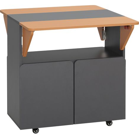 Tavolo Pieghevole Salvaspazio per 4 Persone max con 4 Ruote, Ripiano Nascosto e Armadietto con Ante, 70x83x75 cm