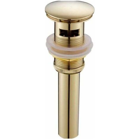Green Mobility-Bonde de lavabo  moderne et rétro, bonde clic-clac avec trop-plein, bonde universelle en laiton doré, siphon de lavabo avec orifice de trop-plein, finition polie - avec trop-plein (1/4)