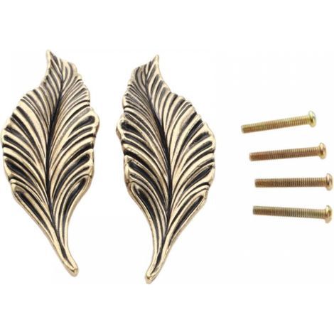 10cm, Zinc Alloy, Bronze, 1pair Leaf Shape Zinc Alloy Handles Knob for Cabinet, Kitchen, Door, Drawers, Bookcase, (1/5)
