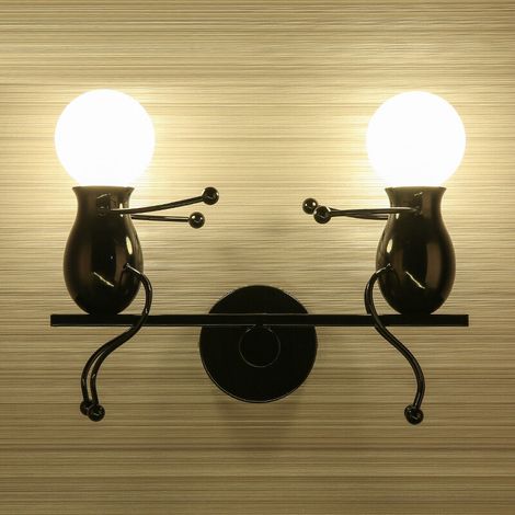 Applique Murale Double Petit Gens Fer Branloire , Lampe de Mur Simple Poupée De Mode 2 Homme Luminaires pour Enfant Salon Chambre Créative - Noir (1/3)