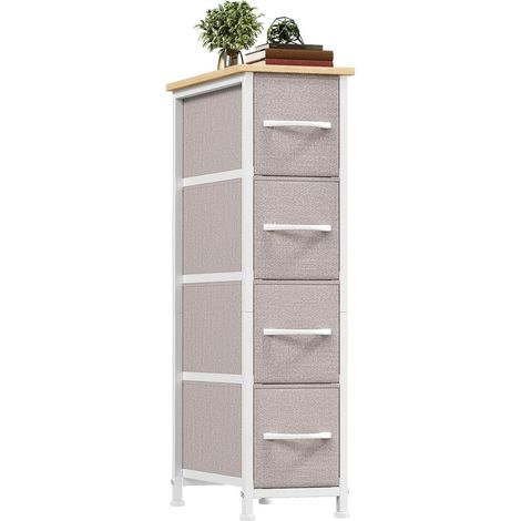 Schmale Kommode mit 4 Stoffschubladen, Aufbewahrungsschrank für Schlafzimmer, Wohnzimmer, Flur, Ashgrau (1/5)