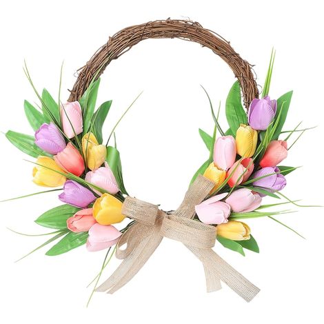 Couronne de Printemps pour Porte d'Entrée Support Décoratif Floral Couronne de Porte d'Entrée Décoration pour Intérieur Extérieur Fenêtre Mur Salon Chambre Mariage Fête (1/5)