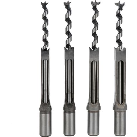 Lot de 4 forets carrés pour menuiserie en acier à roulement, 12,7‑16 mm, perçage de trous carrés (1/5)