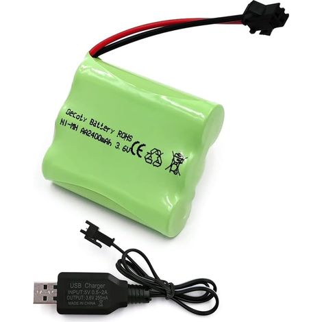 Batterie 3.6V, Batterie Rechargeable Ni-MH AA 2400mAh avec câble de Charge USB et connecteur SM 2P pour télécommande de Jouets, Outils électriques et appareils électroménagers (1/5)