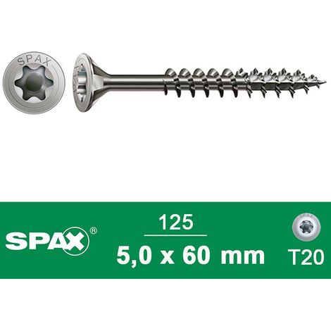 SPAX Edelstahlschraube, 5 x 60 mm, 125 Stück, Teilgewinde, Senkkopf, T-STAR plus T20, 4CUT - 4197000500606
