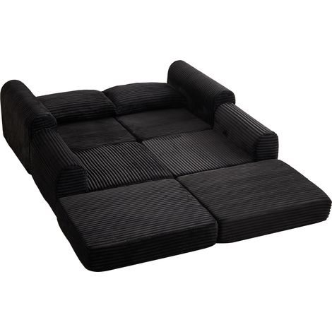 Canapé-lit 2-en-1 en velours côtelé, avec deux coussins, accoudoirs courbés élégants, repose-pieds amovible, canapé modulable pour un agencement flexible (1/5)