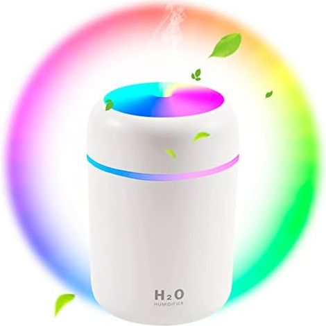 Mini USB Air Humidifier, Auto Shut Off and Colorful Night Light, Portable Home Air Humidifier for Auto Home Office Bedroom, White (1/5)