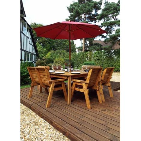 Eight Seater Square Table Set with Cushions - W250 x D250 x H98 - Fully Assembled - Burgundy