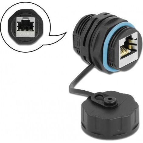 Delock 86695 Kabelverbinder RJ45 Buchse zu RJ45 Buchse Cat.6A mit Verschlusskappe wasserfest 86695