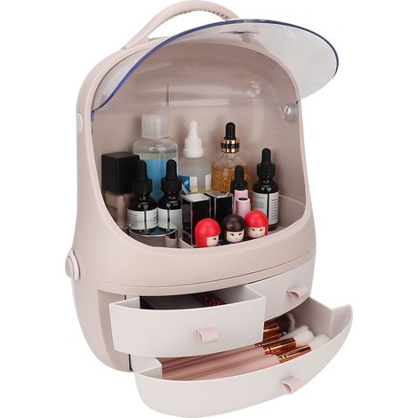 Coffret Rangement Maquillage Bureau Antipoussière Boîte Organisateur Cosmétiques Rose (1/5)