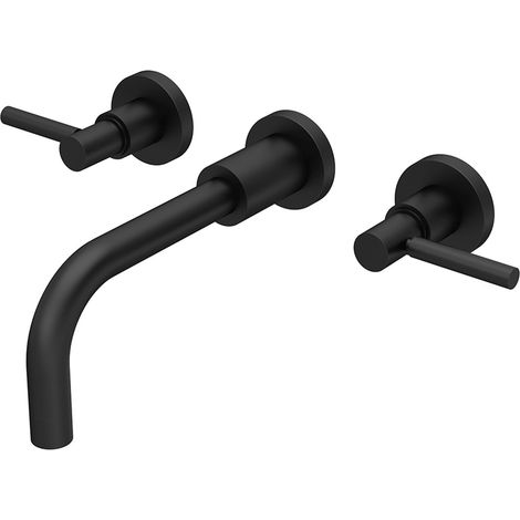 Hudson Reed Tec Lever 3-Hole Basin Mixer Tap Wall Mounted - Matt Black (1/2)