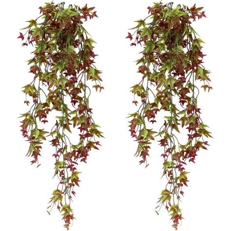 Lot de 2 lierres artificiels à suspendre, décoration murale rouge pour maison, jardin, bureau et aménagement intérieur (1/5)