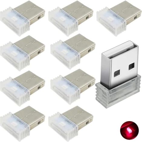 Lumières Intérieure LED de Voiture, 10 Pièces USB, 5V d'Éclairage Ambiance Light, Lumières Ambiantes d'USB (Rouge) (1/4)