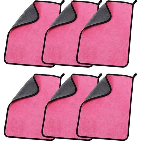 6 Paños de Microfibra para Limpieza de Coches 500GSM Toalla de Secado Rápido Toallas para Pulir Encerar Detallado de Automóviles Absorción Suave 30x30cm Rosa (1/5)
