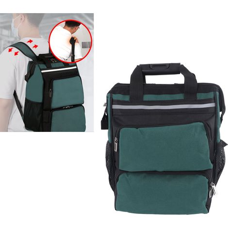 Sac à dos à outils Green Forest : Robuste et durable, en toile épaisse, avec rangement pour accessoires, portable et multifonctionnel, 40 cm de hauteur, extra épais et résistant. (1/5)