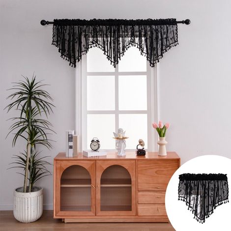 Voilage Transparent - Rideau Haut En Polyester - Pour Fenêtre À Battant - Avec Franges Et Dentelle - 140 x 60 cm - 1 Pièce (1/5)