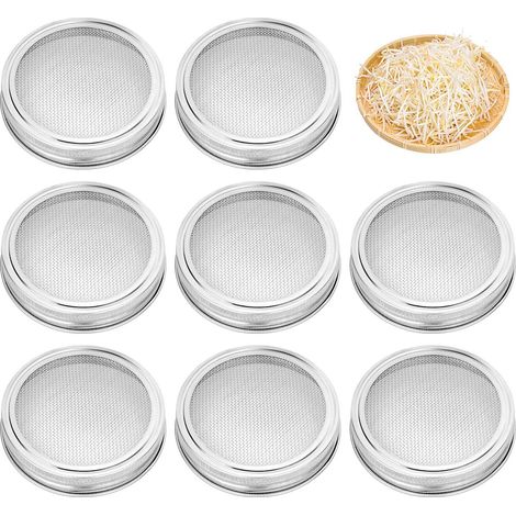 Lid Set Germination - Couvercle En Acier Inoxydable Pour Bocaux Mason À Ouverture Large - Pour Germoir De Graines - 8 Pièces