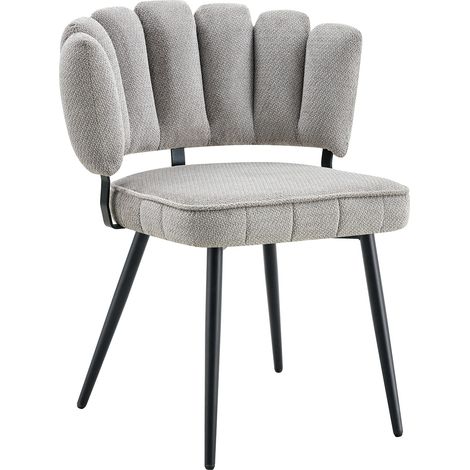 Lot de 2 chaises de salle à manger en velours structuré gris clair, dossier fleur, pieds métal noir, style moderne élégant, confort 120 kg – CHICFURN (1/5)