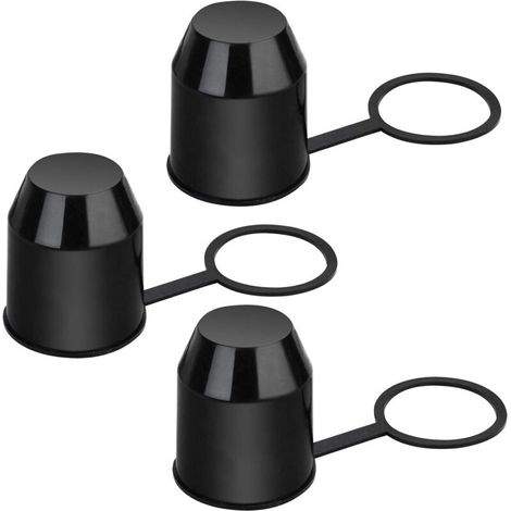 Set di 3 tappi protettivi per gancio di traino. Realizzati in plastica - Con anello di sicurezza - Resistenti alle intemperie e lavabili in autolavaggio.