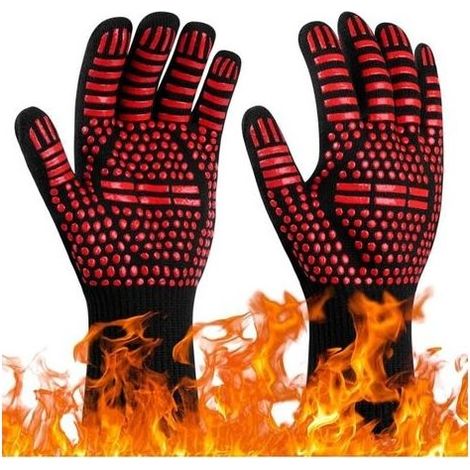 1 Paar Grillhandschuhe, Ofenhandschuhe, hitzebeständig bis 800 °C, hitzebeständige und rutschfeste Küchenhandschuhe, hitzebeständige Kochhandschuhe für Grill/Ofen/Kamin/Schweißen/Kochen (1/5)