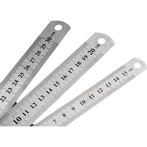Règle en 3 parties, 15 cm, 20 cm, 30 cm, outil de mesure pour étudiants et bureaux (règle en acier inoxydable), argent (1/5)