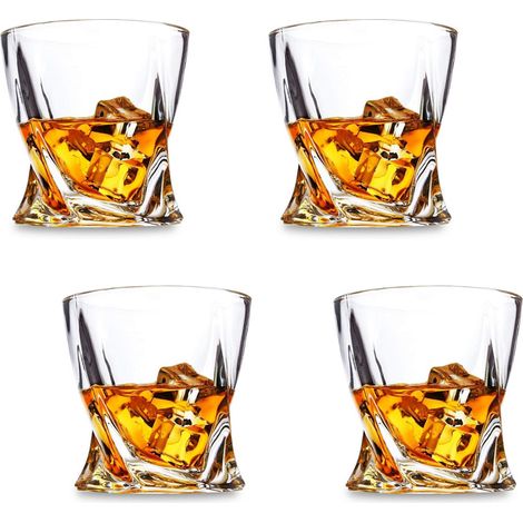 Whisky Gläser 4er Set, altmodische Cocktailglas, 300ML Whiskey Gläser, Rum Gläser, Rocks-Gläser für Scotch, Likör, Bourbon, Wiskeygläser-Set Geschenke für Männer, Ehemann, Freund
