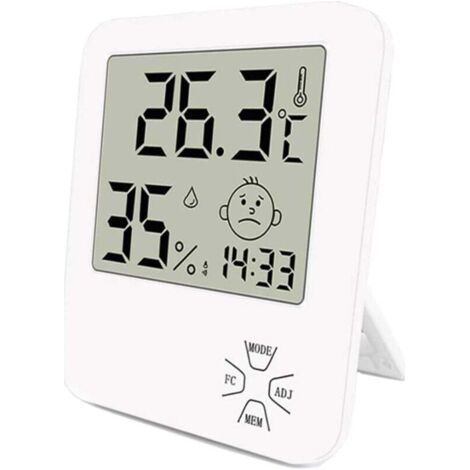 BUNTHAUS Mini-Digitalthermometer mit hoher Präzision, Hygrometer für den Innenbereich, Heimthermometer mit Klappständer und Wecker für Zuhause, Büro, Küche, Garten usw., Weiß