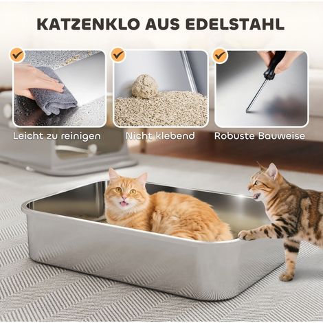 Lettiera XXL 70x50x46,5 cm in acciaio inox grigio per gatti grandi FloraGrace (1/5)