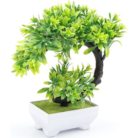 Bonsai Artificiel, Arbre Artificielle Interieur, Fausse Plante Interieur, Plastique Plante Artificielle, Pot Plante pour Balcon, Jardin, Salon, Table Manger, Décoration Bureau (Vert) (1/5)