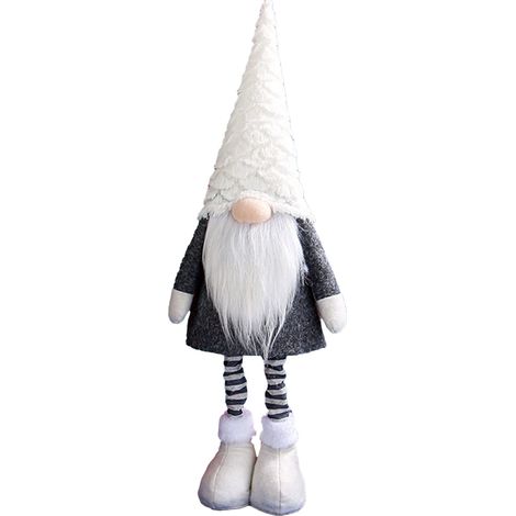 Gnome de noël en peluche, décoration, jambes rétractables, nain mignon pour magasin à domicile, blanc (1/5)