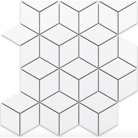 Ilcom mosaico in ceramica su rete per bagno e cucina  26.5cm x 30.5cm - White geometric cubes (1/5)