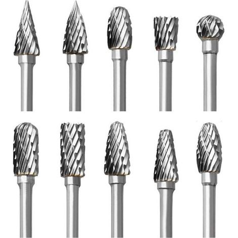 Jeu de Fraises Rotatives en Carbure 10 pices Double Coupe Fraises pour Dremel Accessoires avec Tige Sculpture sur bois (1/3)