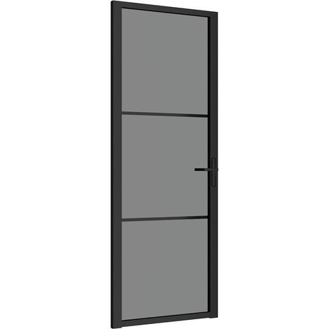 vidaXL Puerta interior vidrio EGS y aluminio negro 76x201,5 cm (1/2)