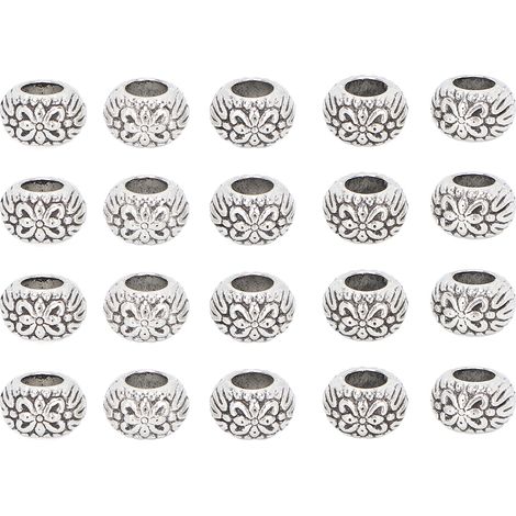 Accessoires pour la barbe, perles porte-bonheur rétro en alliage d'argent tibétain à gros trou (1/5)