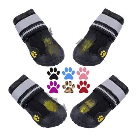 Bottes pour chien – Lot de 4, semelle antidérapante et résistante à l’usure, avec élastique ajustable – Tailles M à L (1/5)