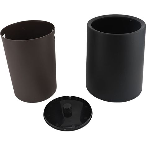 Poubelle ronde en plastique 8L avec couvercle basculant et sac intérieur amovible, idéale pour la cuisine, la salle de bain et la chambre (noire). (1/4)