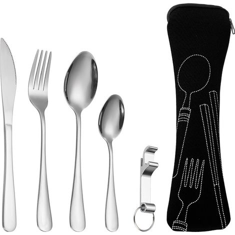Couverts Portatifs En Acier Inoxydable - Boîte De Rangement Incluse - Pour Pique-Niques Camping Et Voyages - Lot De 4 Pièces (1/5)