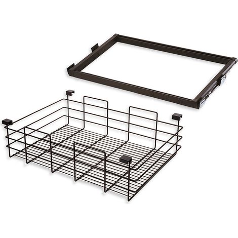 Emuca Kit de panier en fil et cadre coulissant pour armoires Moka, fermeture souple, réglable, module de 800mm, Acier et Aluminium, Couleur Moka - talla (1/5)