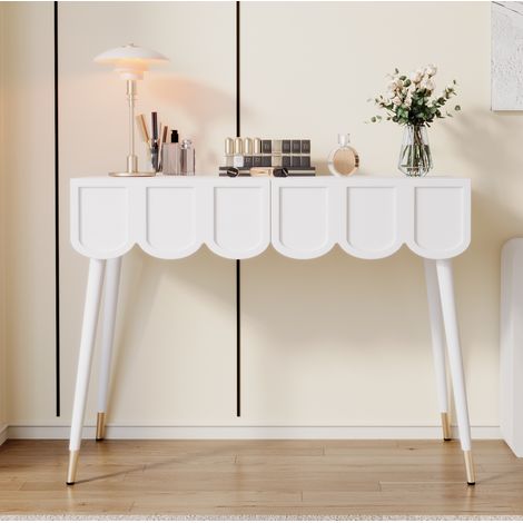 Tocador o escritorio 100x40x76 cm de MDF y metal blanco, 2 cajones – MEUBLIV (1/5)