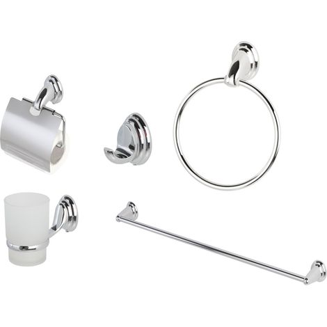 Set 5 accessori da bagno in acciaio e vetro satinato con fissaggio a muro Facile