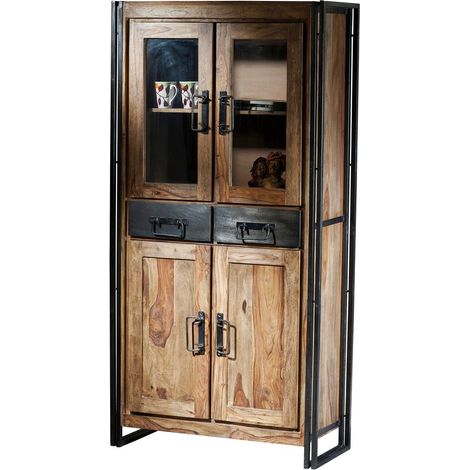 Vitrine de Rangement en Bois d'Acacia et Métal avec 2 Portes Vitrées et 2 Tiroirs Naturel - PANGIVO (1/3)