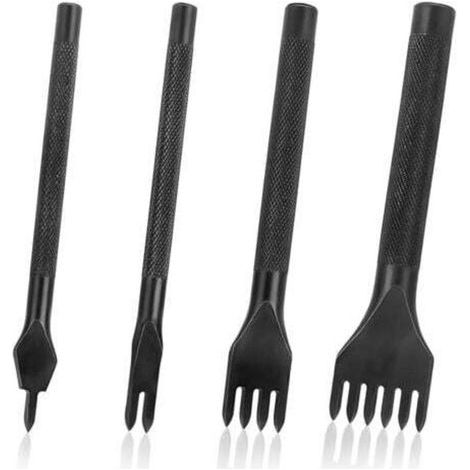4 Pièces Kit Outils Perforatrice 4mm DIY Outils de Couture de Poinçon de Trou en Cuir En Acier Craft Laçage Coudre Ciseau Set 1/2/4/6 Dents (1/5)