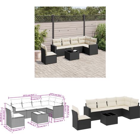 7-tlg. Garten-Sofagarnitur mit Kissen Schwarz Poly Rattan - Gartenmöbel - Esstischset - Lounge Set - Outdoor Möbel - Rattan Sofa - Home & Living (1/3)